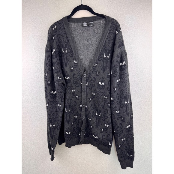 cakeworthy Sweaters - Cakeworthy‎ x Disney Haunted Mansion Cardigan Gray Spooky Eyes Knit Sweater Sz L